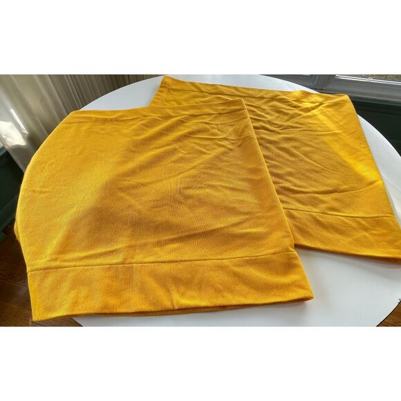 Vintage 70s Sears curtains, boho ribbed bright yellow short panels, pair - Picture 6 of 10